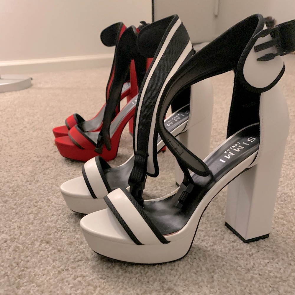 Simmi London, Platform High Heels, Red & White Pair with Black Accents